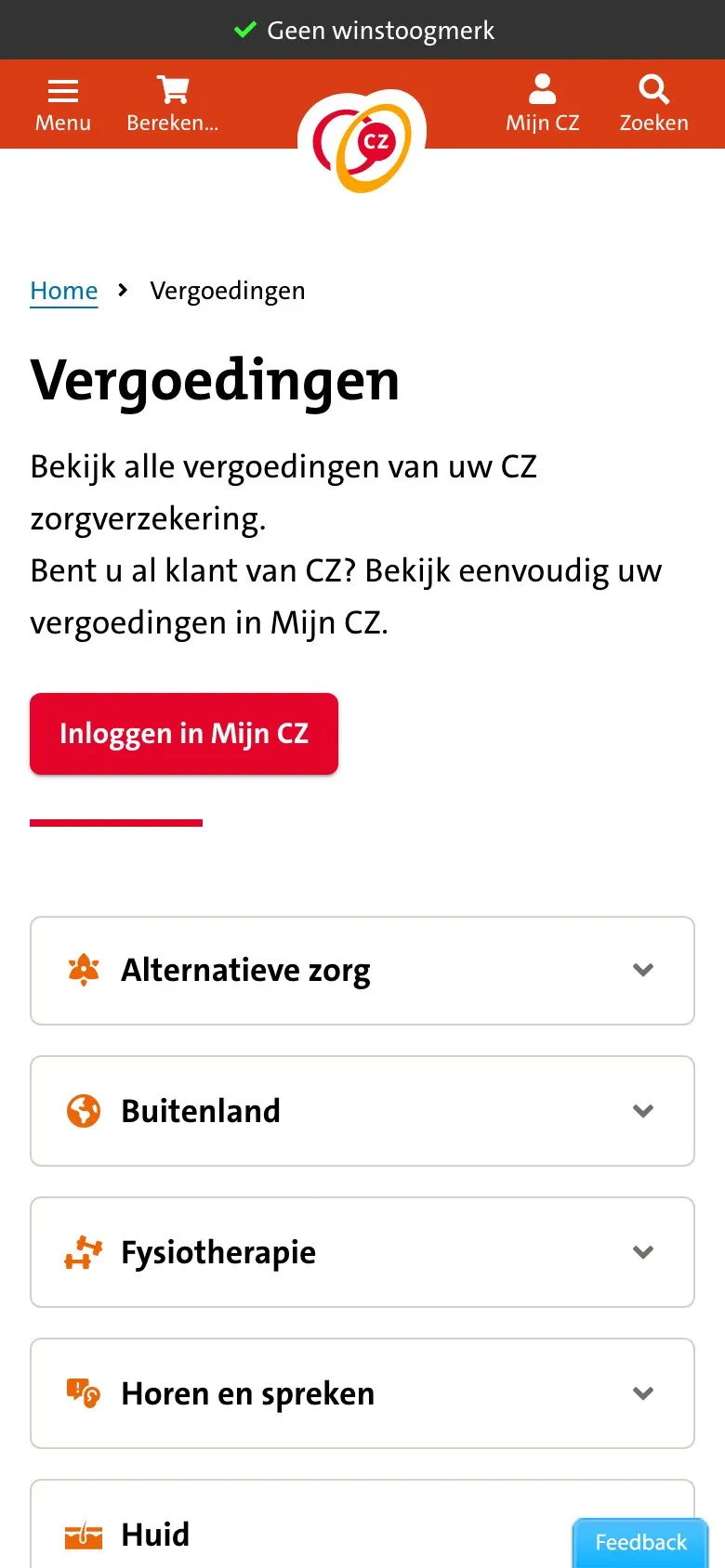 Mobile screenshot of CZ Vergoedingen