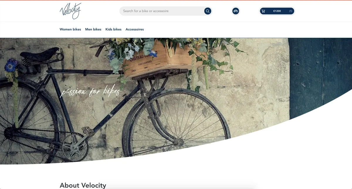 Screenshot of Velocity e-bike webshop